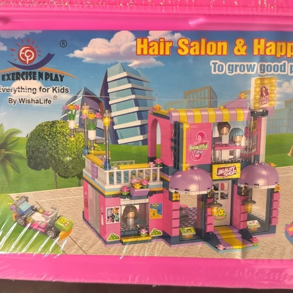 Exercise N Play Hair Salon & Happy Family Party Building Blocks Storage Box NEW